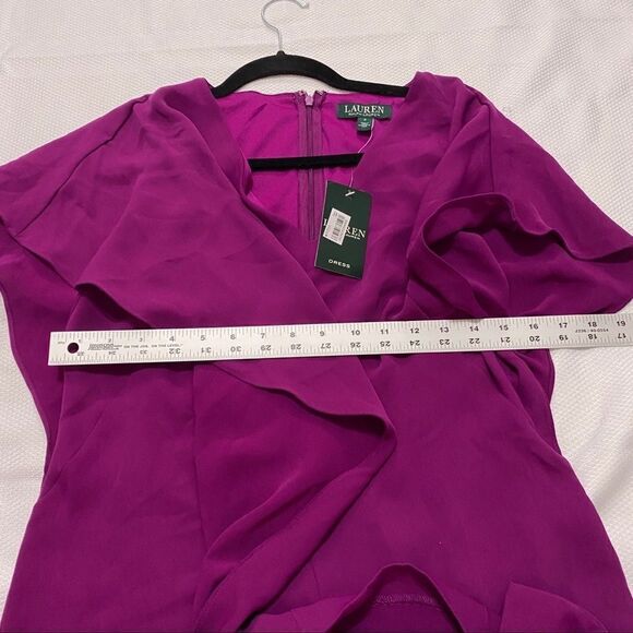 Lauren Ralph Lauren Fuchsia Dress diagonal ruffle‎ - Picture 10 of 11